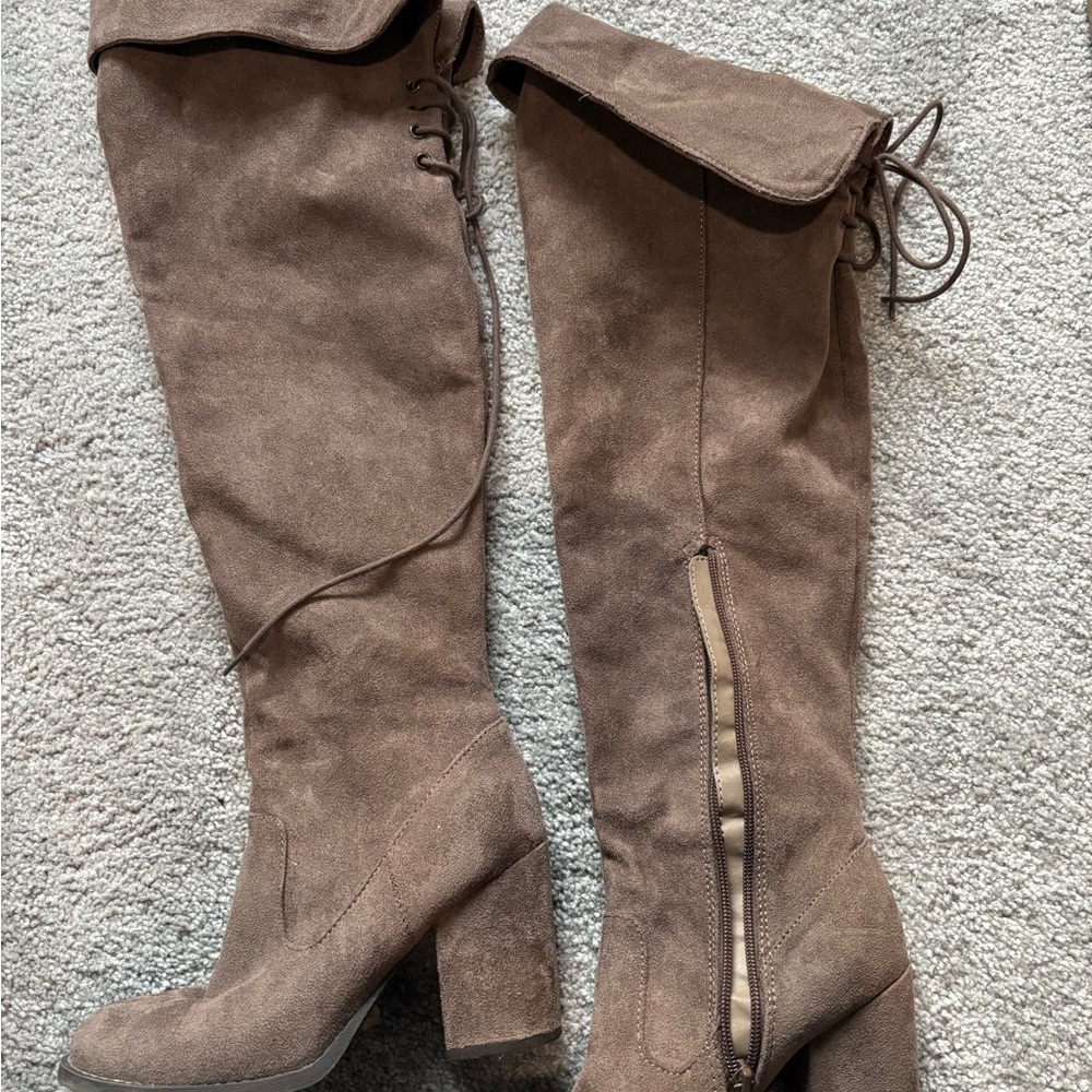 Brown Suede Over-the-Knee Boots